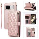 For Google Pixel 8a Rhombic Full Zipper Wallet Leather Phone Case(Rose Gold) - 1