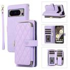 For Google Pixel 8 Pro Rhombic Full Zipper Wallet Leather Phone Case(Purple) - 1