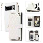 For Google Pixel 8 Pro Rhombic Full Zipper Wallet Leather Phone Case(White) - 1