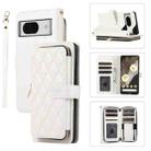 For Google Pixel 8 Rhombic Full Zipper Wallet Leather Phone Case(White) - 1