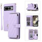 For Google Pixel 7 Pro Rhombic Full Zipper Wallet Leather Phone Case(Purple) - 1