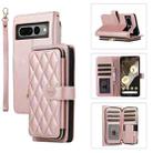 For Google Pixel 7 Pro Rhombic Full Zipper Wallet Leather Phone Case(Rose Gold) - 1