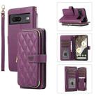 For Google Pixel 7 Rhombic Full Zipper Wallet Leather Phone Case(Deep Purple) - 1