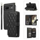 For Google Pixel 7 Rhombic Full Zipper Wallet Leather Phone Case(Black) - 1