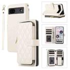 For Google Pixel 6a Rhombic Full Zipper Wallet Leather Phone Case(White) - 1