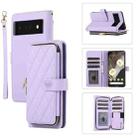 For Google Pixel 6 Pro Rhombic Full Zipper Wallet Leather Phone Case(Purple) - 1