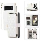 For Google Pixel 6 Pro Rhombic Full Zipper Wallet Leather Phone Case(White) - 1