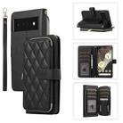 For Google Pixel 6 Pro Rhombic Full Zipper Wallet Leather Phone Case(Black) - 1