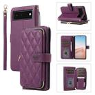 For Google Pixel 6 Rhombic Full Zipper Wallet Leather Phone Case(Deep Purple) - 1