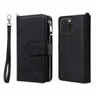 For iPhone 16 Pro Max Solid Color 2 in 1 Zipper Shockproof Phone Case(Black) - 1