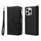 For iPhone 16 Pro Solid Color 2 in 1 Zipper Shockproof Phone Case(Black) - 1