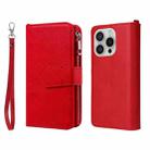 For iPhone 16 Pro Solid Color 2 in 1 Zipper Shockproof Phone Case(Red) - 1