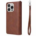 For iPhone 16 Pro Solid Color 2 in 1 Zipper Shockproof Phone Case(Brown) - 3