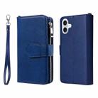 For iPhone 16 Plus Solid Color 2 in 1 Zipper Shockproof Phone Case(Blue) - 1