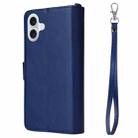 For iPhone 16 Plus Solid Color 2 in 1 Zipper Shockproof Phone Case(Blue) - 3