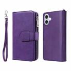 For iPhone 16 Plus Solid Color 2 in 1 Zipper Shockproof Phone Case(Purple) - 1