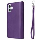 For iPhone 16 Plus Solid Color 2 in 1 Zipper Shockproof Phone Case(Purple) - 3