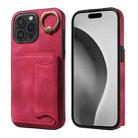 For iPhone 16 Pro Max Skin Feel Card Bag Phone Case with Ring Buckle(Red) - 1