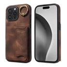 For iPhone 16 Pro Max Skin Feel Card Bag Phone Case with Ring Buckle(Brown) - 1