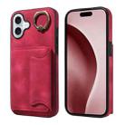 For iPhone 16 Plus Skin Feel Card Bag Phone Case with Ring Buckle(Red) - 1