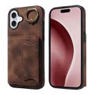 For iPhone 16 Plus Skin Feel Card Bag Phone Case with Ring Buckle(Brown) - 1