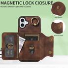 For iPhone 16 Plus Skin Feel Card Bag Phone Case with Ring Buckle(Brown) - 2