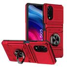 For TCL 50 SE 4G TPU Hybrid PC Shockproof Card Phone Case with Metal Ring Holder(Red) - 1