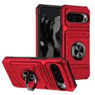 For Google Pixel 9 Pro XL TPU Hybrid PC Shockproof Card Phone Case with Metal Ring Holder(Red) - 1