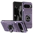 For Google Pixel 9 / 9 Pro TPU Hybrid PC Shockproof Card Phone Case with Metal Ring Holder(Purple) - 1