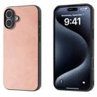 For iPhone 16 Plus Black Frame Two-color Calf Texture PU Phone Case(Pink) - 1