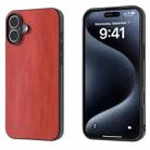 For iPhone 16 Black Frame Two-color Calf Texture PU Phone Case(Red) - 1