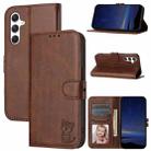 For Samsung Galaxy S24 FE 5G Embossed Happy Cat Pattern Flip Leather Phone Case(Brown) - 1