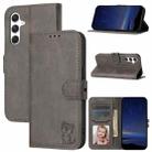 For Samsung Galaxy S24 FE 5G Embossed Happy Cat Pattern Flip Leather Phone Case(Grey) - 1