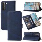 For Samsung Galaxy S25 5G Embossed Happy Cat Pattern Flip Leather Phone Case(Blue) - 1