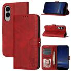 For Samsung Galaxy S25 Edge 5G Embossed Happy Cat Pattern Flip Leather Phone Case(Red) - 1