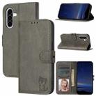 For Samsung Galaxy A36 5G Embossed Happy Cat Pattern Flip Leather Phone Case(Grey) - 1