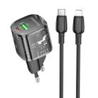 hoco BN17 PD20W USB, Type-C Charger with 1m Type-C to 8 Pin Cable Set, Plug Type:EU Plug(Black) - 1