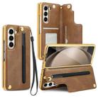 For Samsung Galaxy Z Fold6 VIETAO Film Integrated Folding Holder Flip PU Phone Case(Brown) - 1