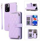 For Xiaomi 12T / 12T Pro Rhombic Full Zipper Wallet Leather Phone Case(Purple) - 1