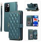 For Xiaomi 12T / 12T Pro Rhombic Full Zipper Wallet Leather Phone Case(Green) - 1