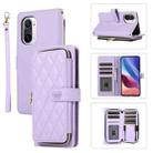 For Xiaomi Poco F3 Rhombic Full Zipper Wallet Leather Phone Case(Purple) - 1