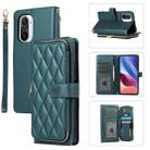 For Xiaomi Poco F3 Rhombic Full Zipper Wallet Leather Phone Case(Green) - 1