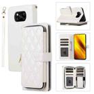 For Xiaomi Poco X3 NFC Rhombic Full Zipper Wallet Leather Phone Case(White) - 1