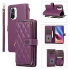 For Redmi K40 Rhombic Full Zipper Wallet Leather Phone Case(Deep Purple) - 1