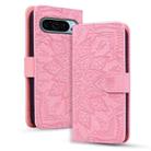 For Google Pixel 9 / 9 Pro Mandala Embossed Dual-Fold Calf Leather Phone Case(Pink) - 1