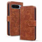 For Google Pixel 9 Pro XL Mandala Embossed Dual-Fold Calf Leather Phone Case(Brown) - 1