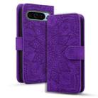 For Google Pixel 9 Pro XL Mandala Embossed Dual-Fold Calf Leather Phone Case(Purple) - 1