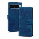 For Google Pixel 9 / 9 Pro Cartoon Sakura Cat Embossed Leather Phone Case(Blue) - 1