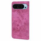 For Google Pixel 9 / 9 Pro Cartoon Sakura Cat Embossed Leather Phone Case(Rose Red) - 3