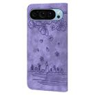 For Google Pixel 9 / 9 Pro Cartoon Sakura Cat Embossed Leather Phone Case(Purple) - 3